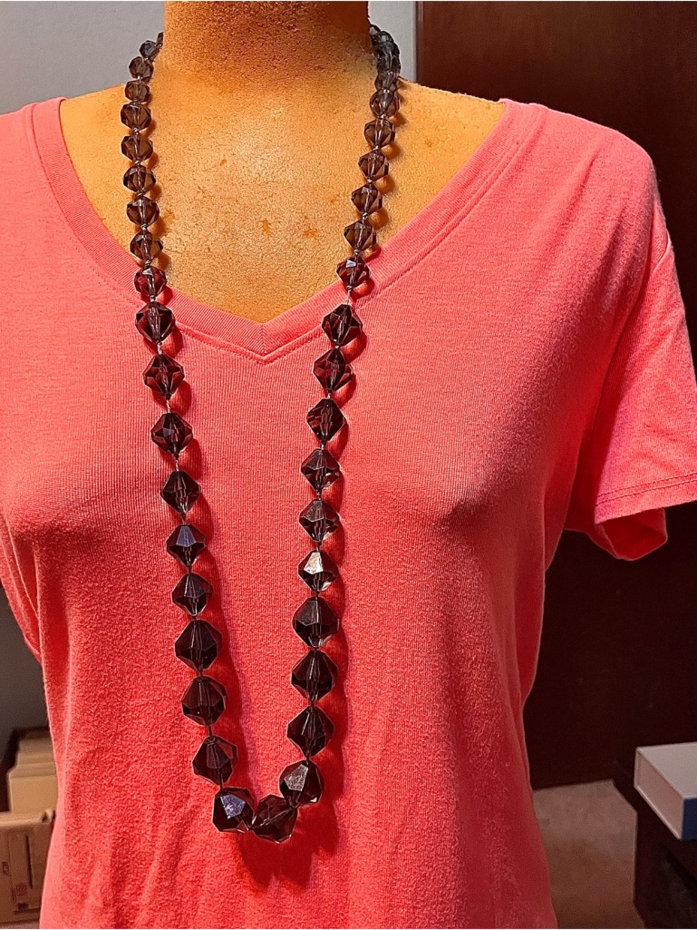 Vintage, Long Les Bernard, Purple Faceted Bead Necklace.